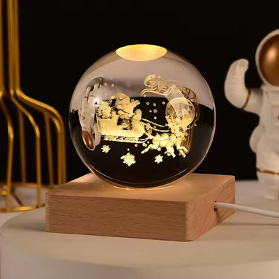 3D 레이저 조각 크리스탈 볼 LED 조명으로 나무 기반 크리스탈 볼 기념품
