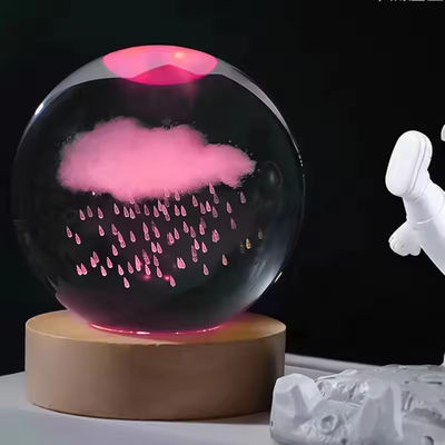 3D 크리스탈 볼 나이트 라이트 글로브 테이블 램프 나무 기반 달 램프 어린이 생일 선물 소설 가정