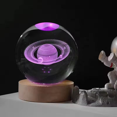 다채로운 조명 장식 USB 빛나는 3D 예술 크리스탈 볼 유리 밤 빛 테이블 램프