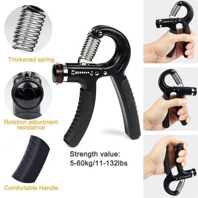 5 조각 손 잡기 운동 키트 검은 색 조정 가능한 손 잡기 손가락 스트레처 손 잡기 반지 및 스트레스 공
